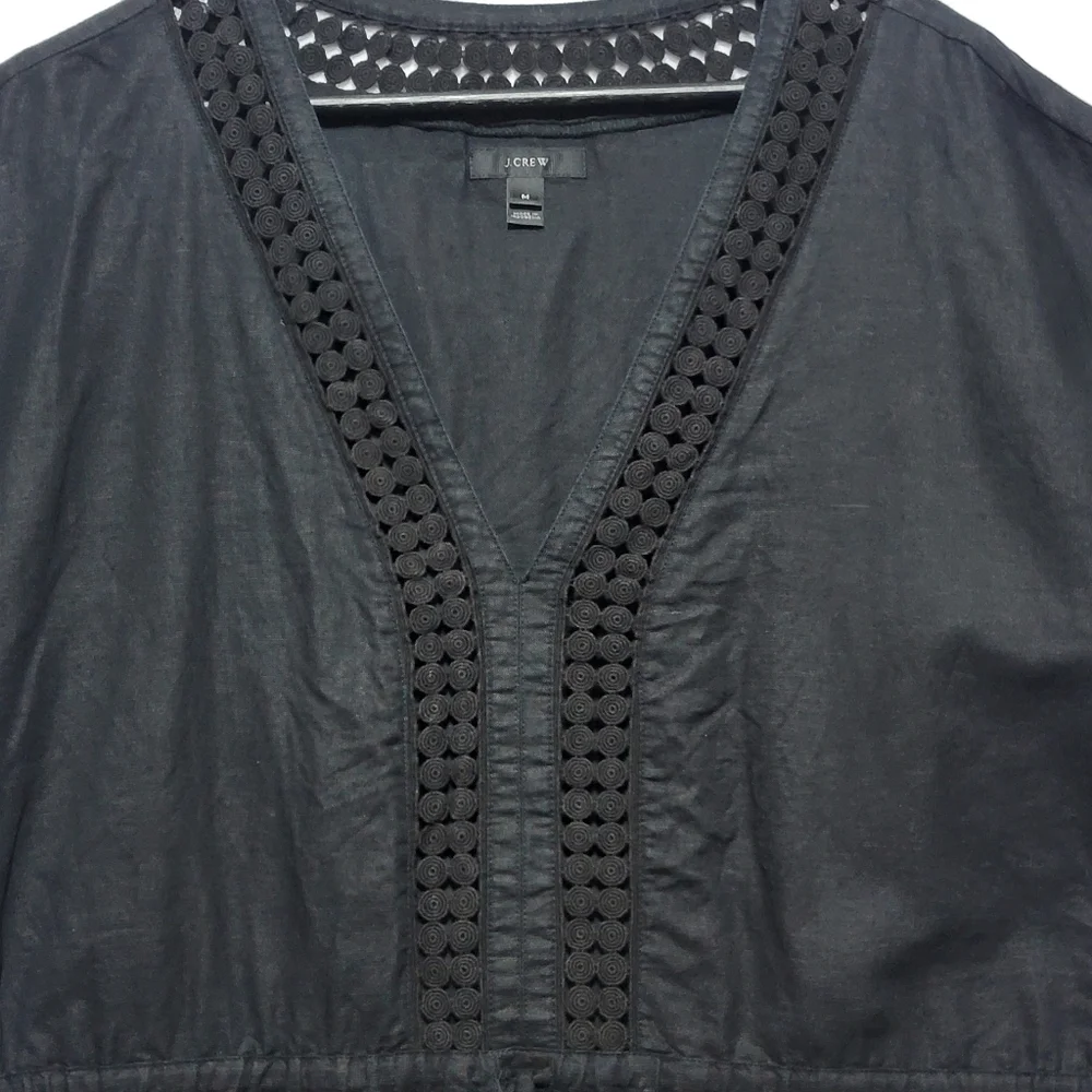 J. Crew Black V-Neck Women's Linen Swimsuit Cover-Up Top SIZE M. #770‎